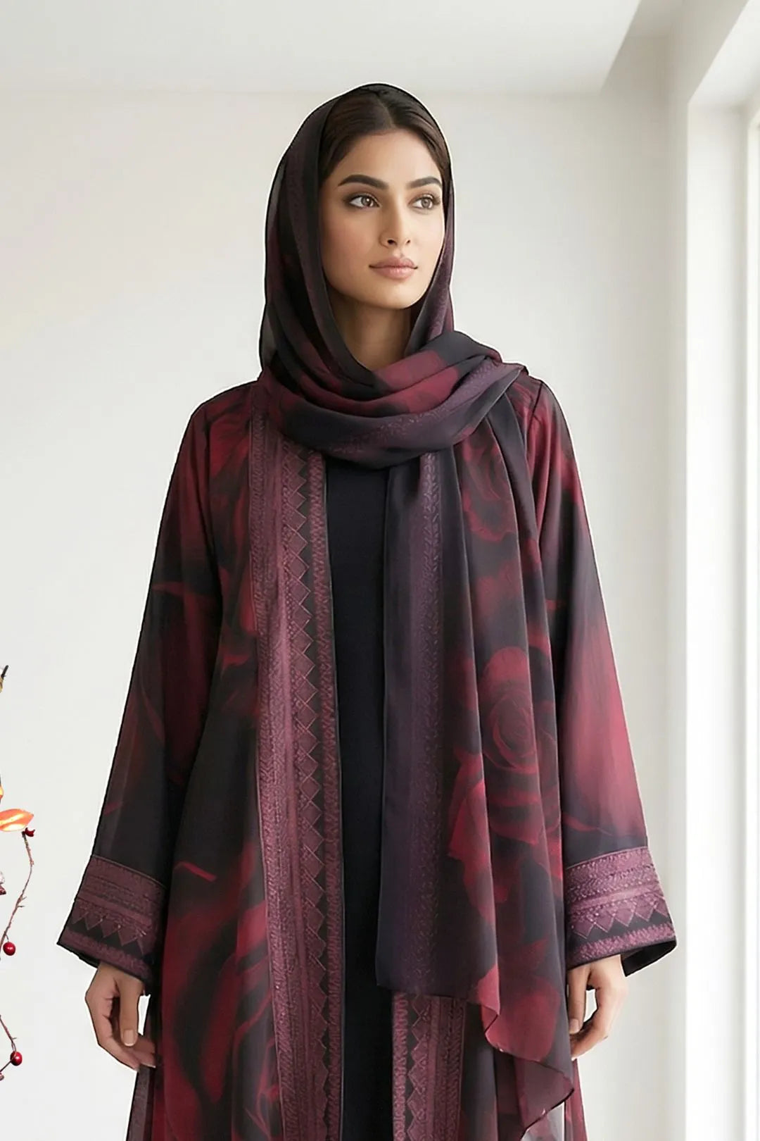 Rose Shadow Armani Satin Long Shrug Abaya Premium Modest Wear