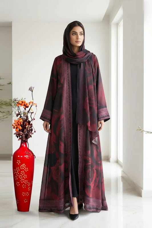 Rose Shadow Armani Satin Long Shrug Abaya Premium Modest Wear