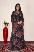 Rust Floral Chiffon Sequin Overlay Long Modest Abaya Shrug