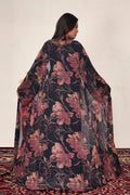 Rust Floral Chiffon Sequin Overlay Long Modest Abaya Shrug
