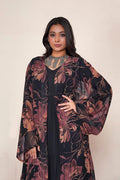 Rust Floral Chiffon Sequin Overlay Long Modest Abaya Shrug