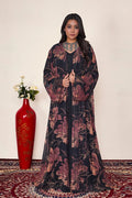 Rust Floral Chiffon Sequin Overlay Long Modest Abaya Shrug