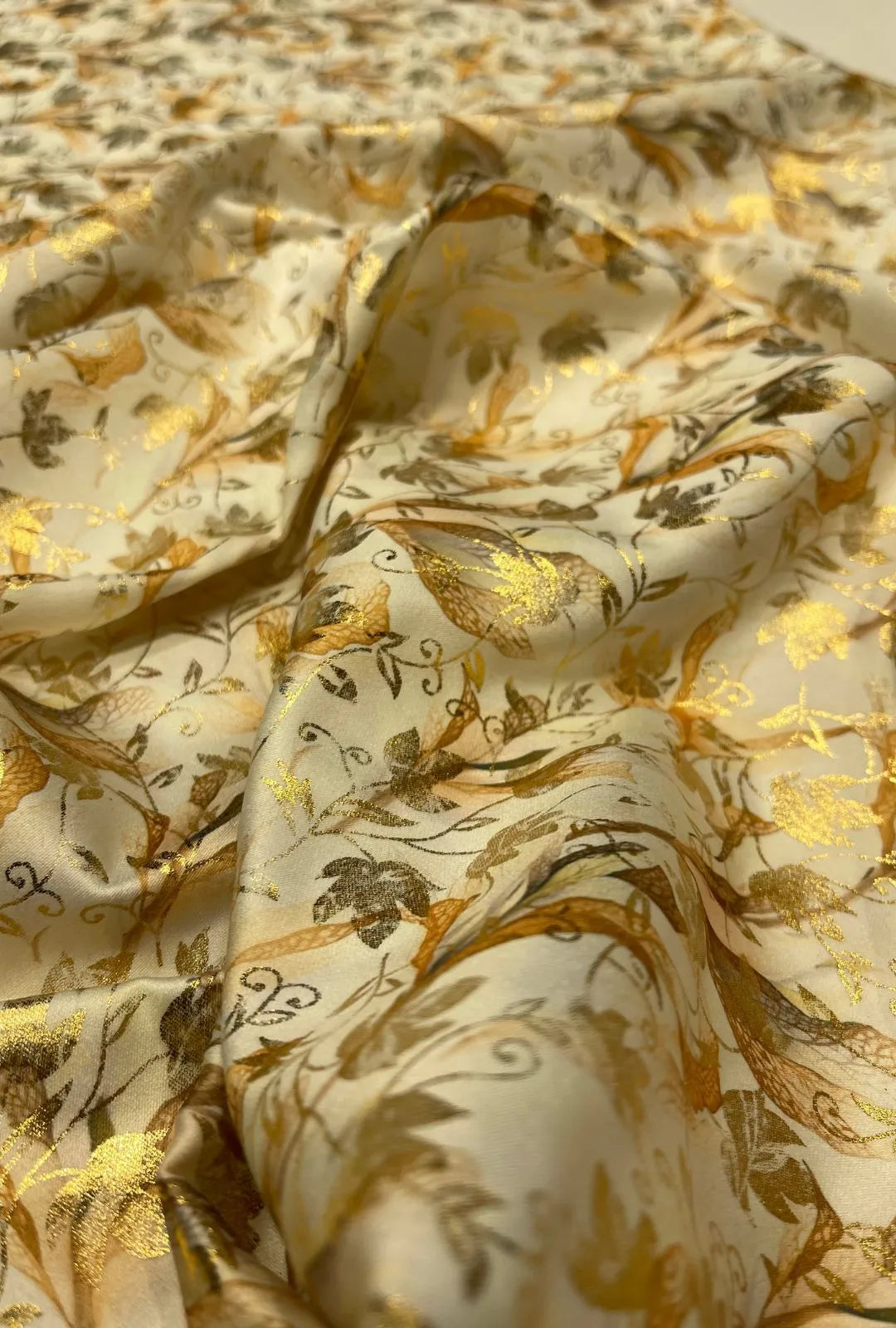 Satin With Foil Plant Branches Shapes Unstitched Dress Fabric