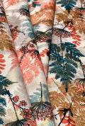 Satin with Foil Emblazoning Gilded Ferns Towards Unstitched Fabric