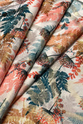 Satin with Foil Emblazoning Gilded Ferns Towards Unstitched Fabric