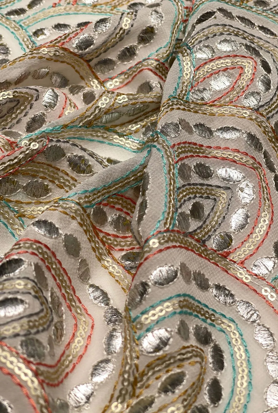 Scalloped Pattern Embroidered Georgette Fabric Yardage