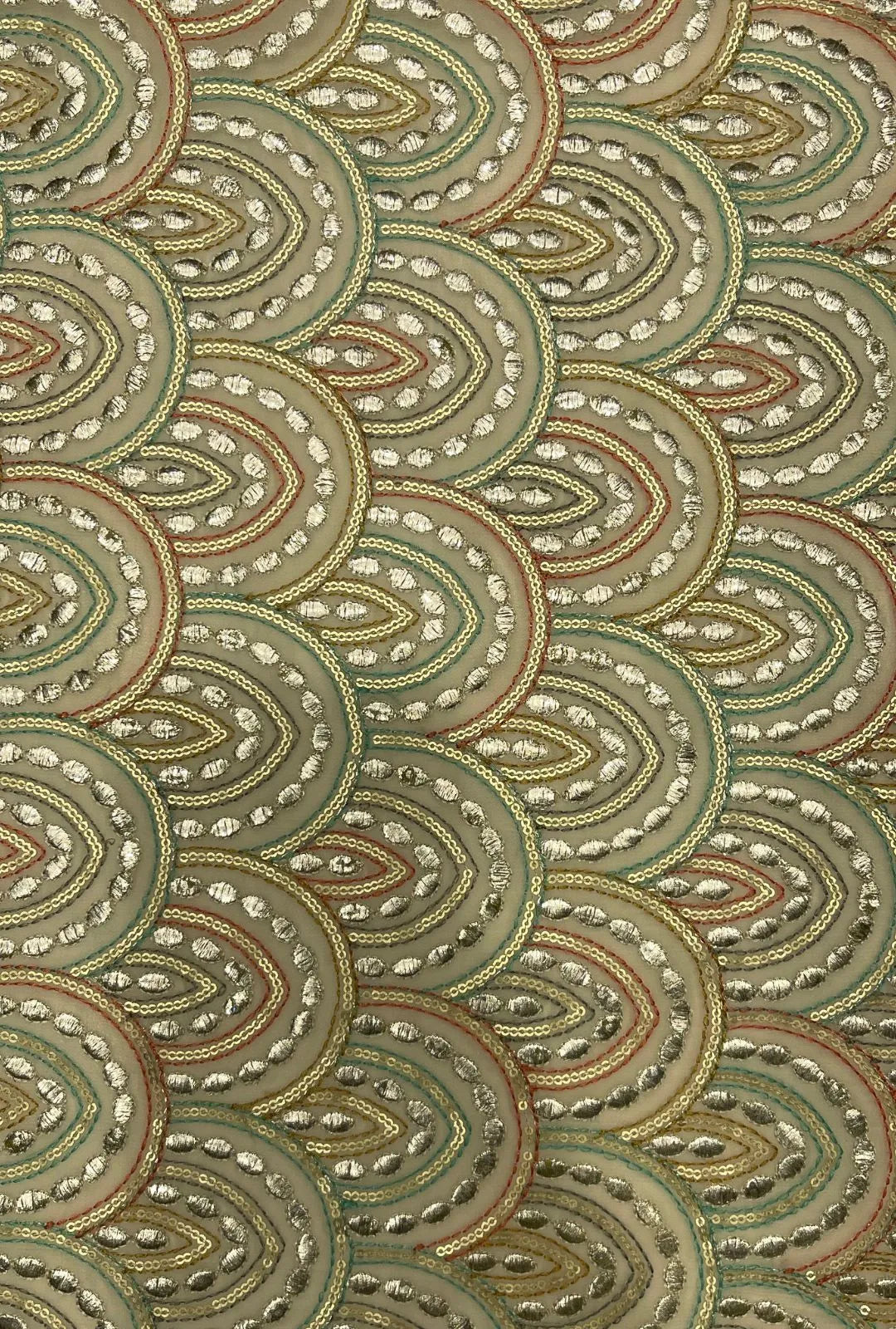 Scalloped Pattern Embroidered Georgette Fabric Yardage
