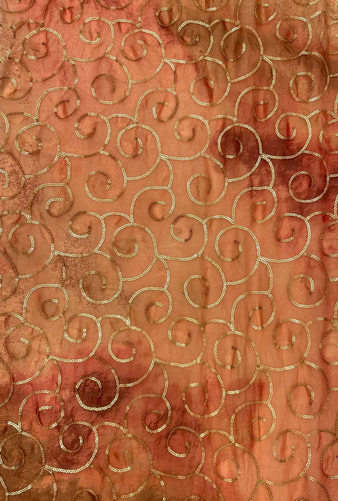 Scrolling Sequin Swirl Crushed NC Satin Premium Fabric