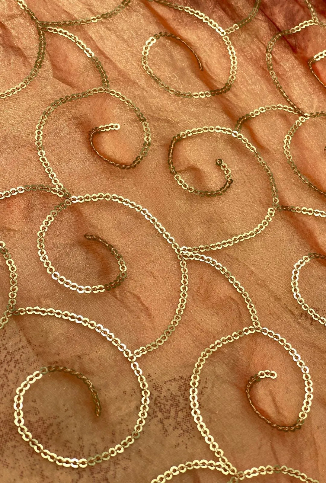 Scrolling Sequin Swirl Crushed NC Satin Premium Fabric