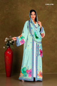 Sea Green Elegant Floral Printed Shrug with Dupatta Style Drape