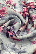 Self Jacquard Satin Textile Showcasing Pink Rose Motif For Drapes