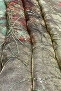 Sequin Corded Leaf Embroidered Crushed NC Satin Fabric