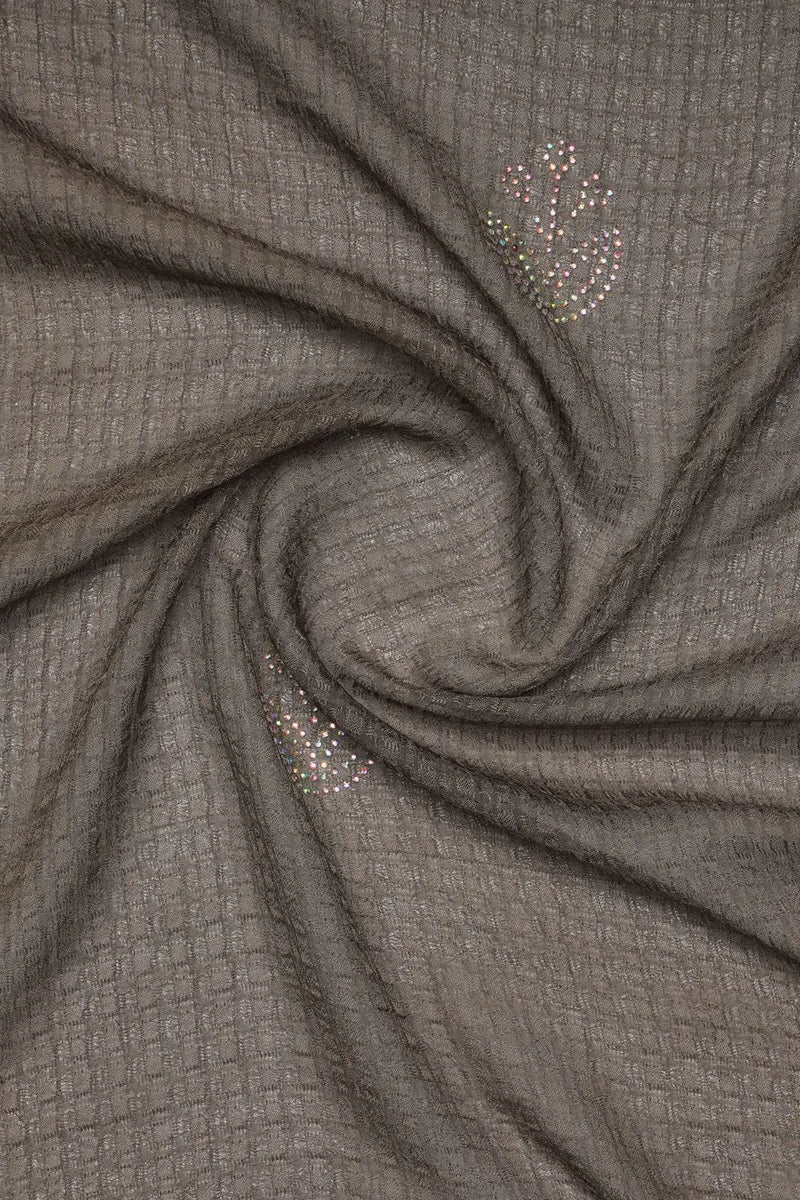 Silver Diamond Work Gray Stole For Abaya