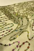 Sinuous Linear Multi-Shaped Sequence Embroidered Net Fabric