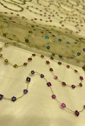 Sinuous Linear Multi-Shaped Sequence Embroidered Net Fabric