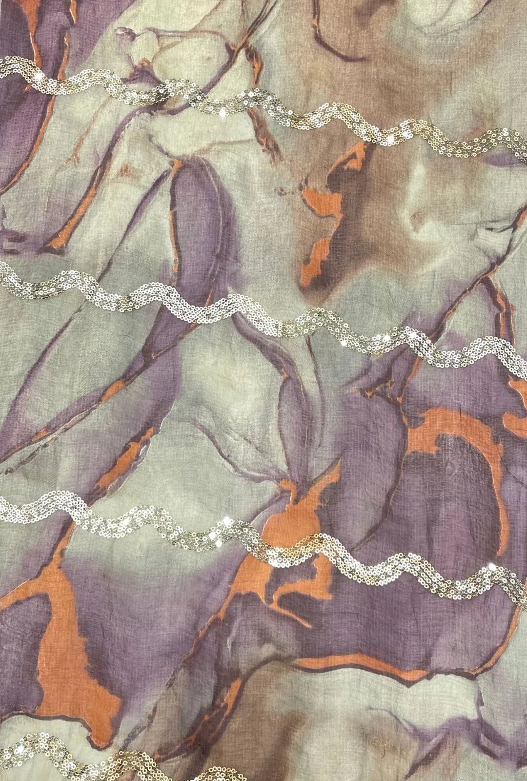 Sinuous Sequin Wave Marbled NC Satin Premium Fabric