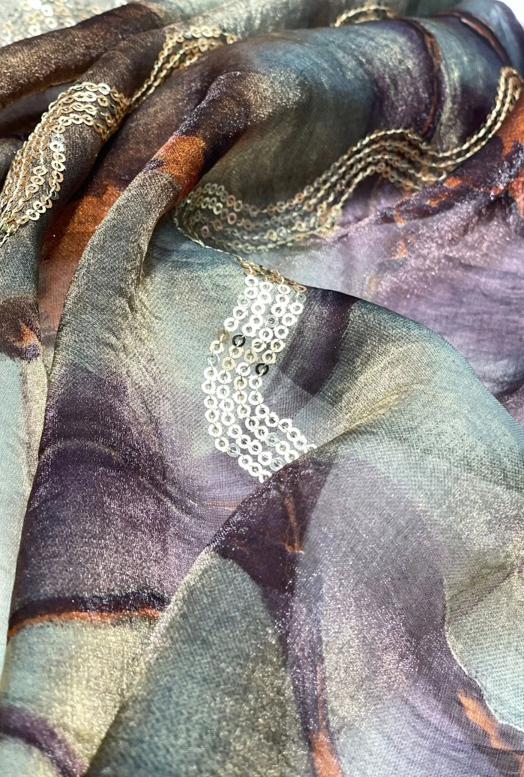 Sinuous Sequin Wave Marbled NC Satin Premium Fabric