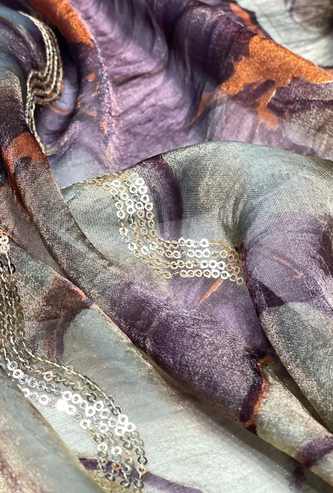 Sinuous Sequin Wave Marbled NC Satin Premium Fabric