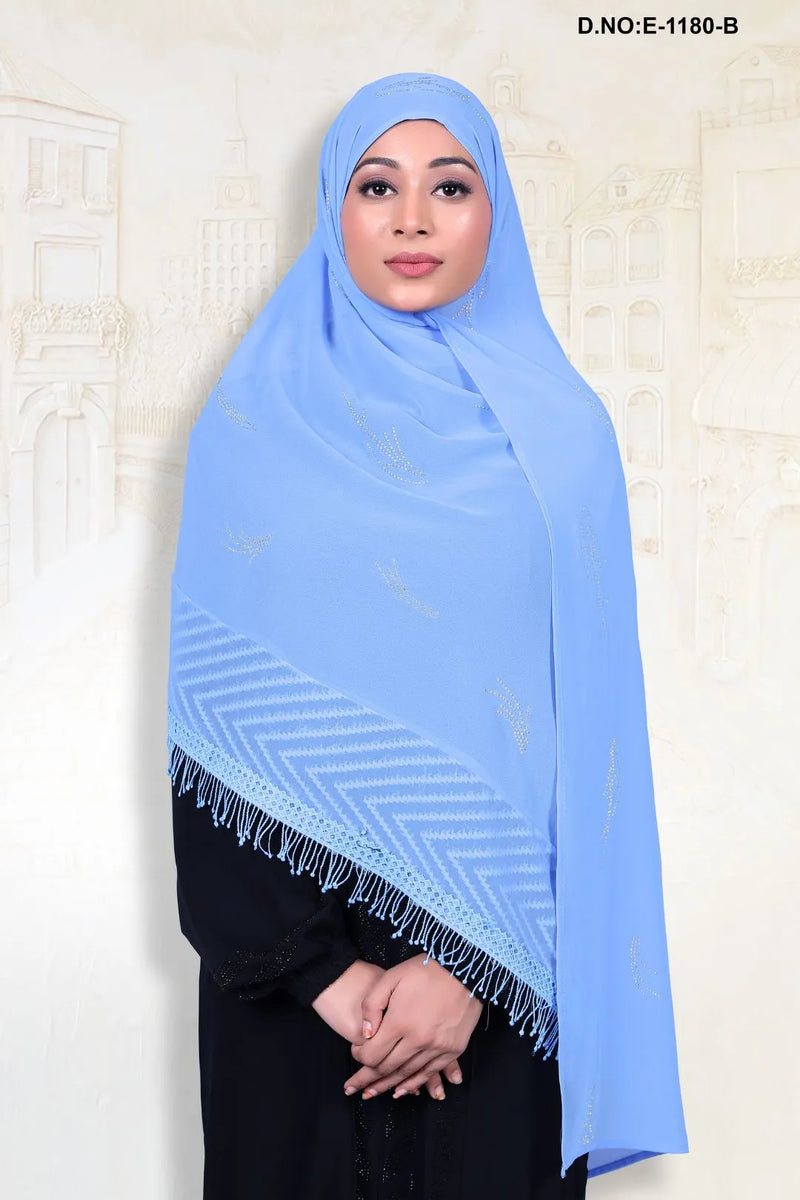 SkyBlue Diamond Stone Work Dupatta With Lace