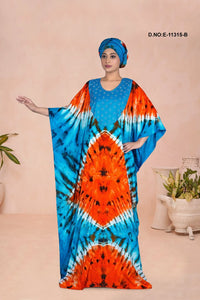 Sky Blue African Hand Tie Dye Kaftan Maxi Dress For Women