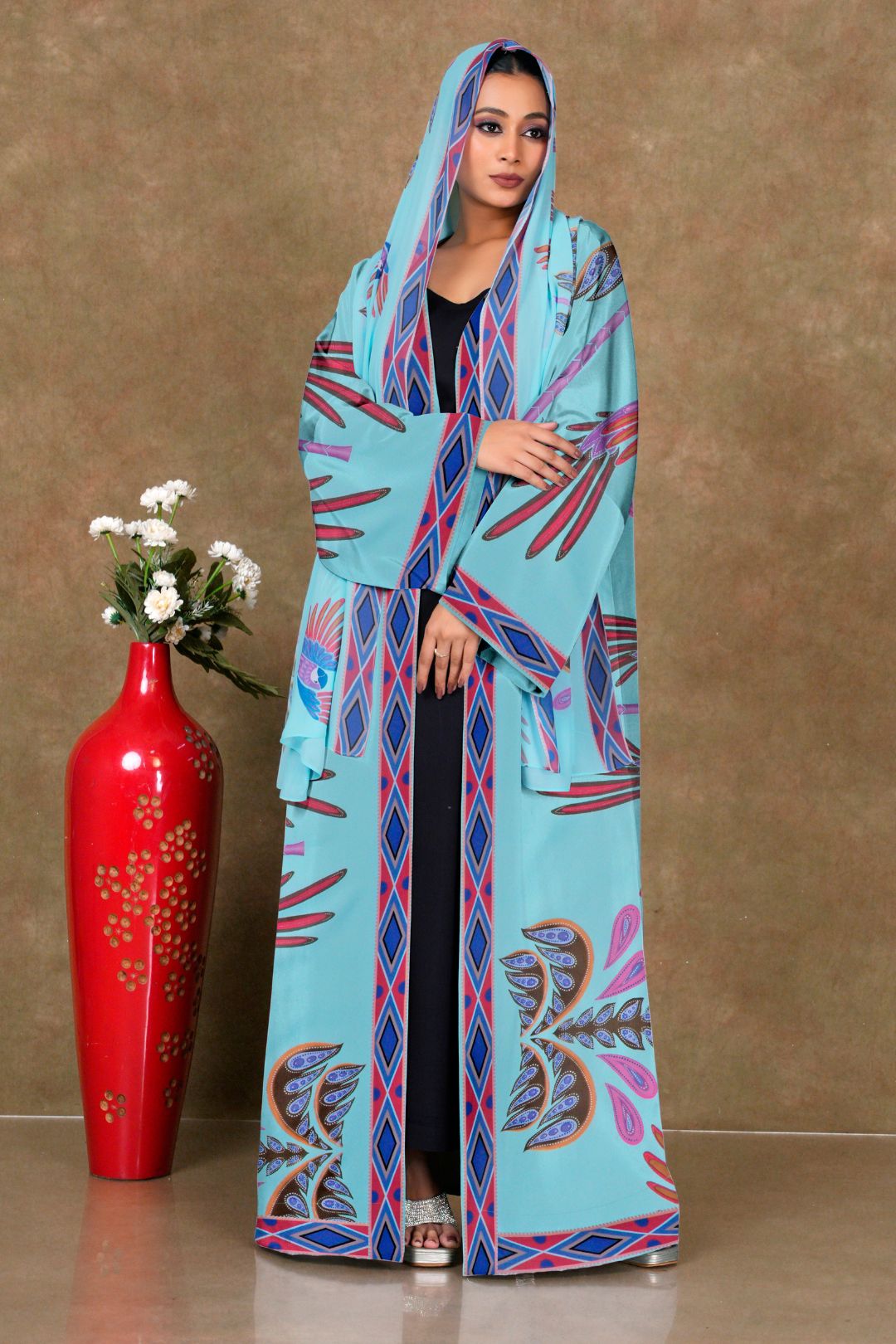Chiffon Shrug Set with Tribal Motif Print and Diamond Trim GAJIWALA EXPORT