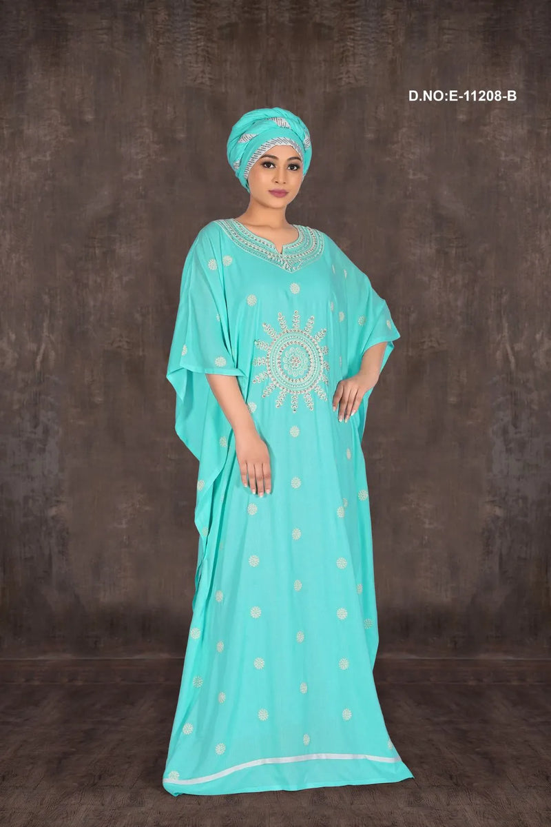 Sky Blue Fancy Embroidered Kaftan For Girls