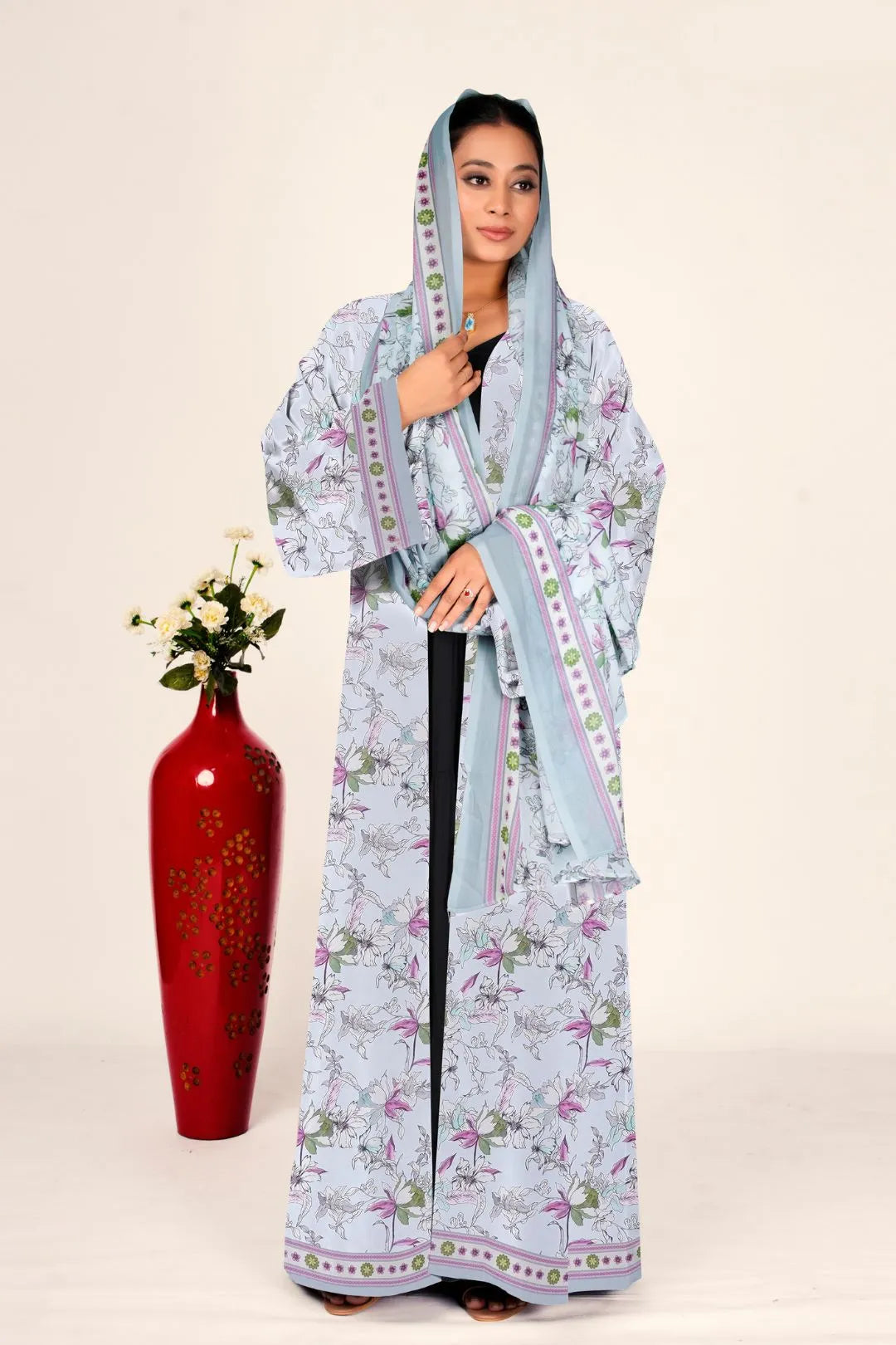 Floral Chiffon Shrug Open Front Long Women Full Length Modest Wear