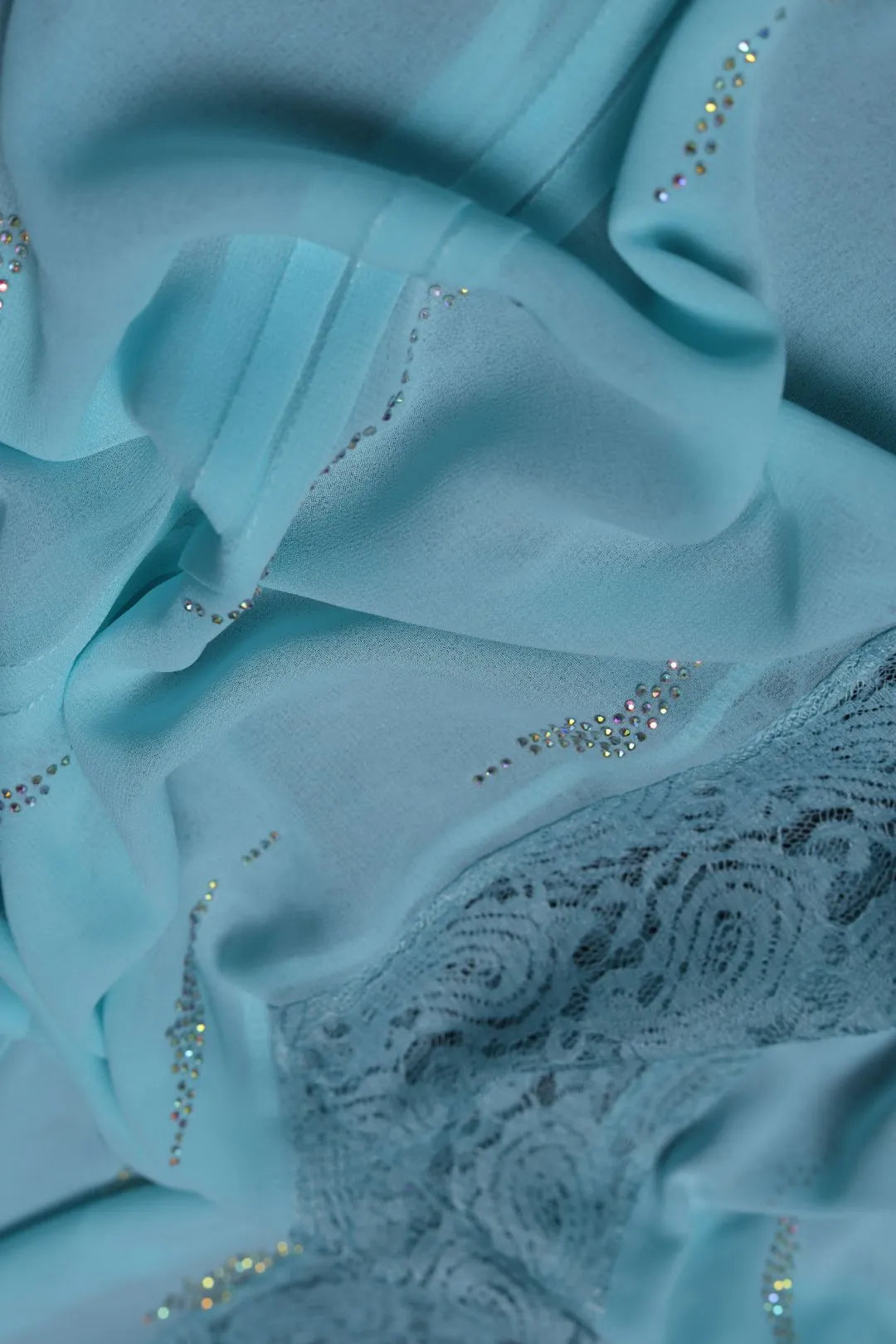 Sky Blue Neted Design Stole For Abaya