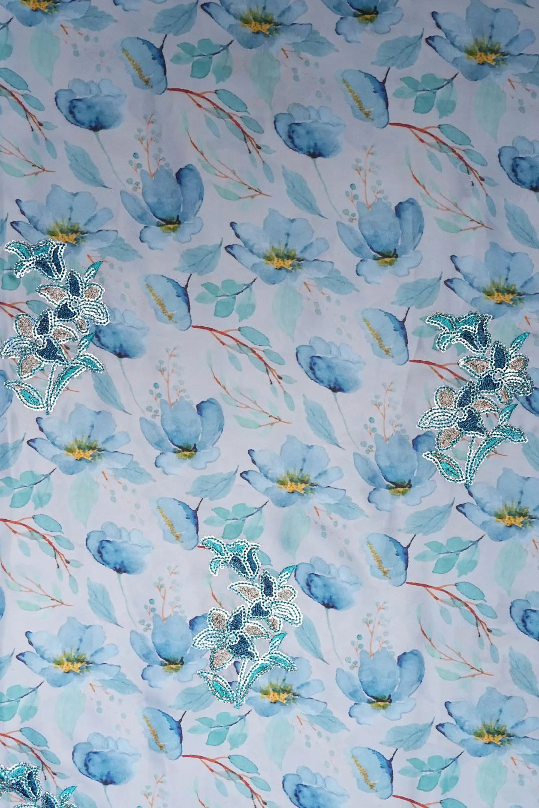 Sky Blue Printed Spangle Embroidery Work Barbie Fabrics