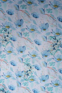 Sky Blue Printed Spangle Embroidery Work Barbie Fabrics