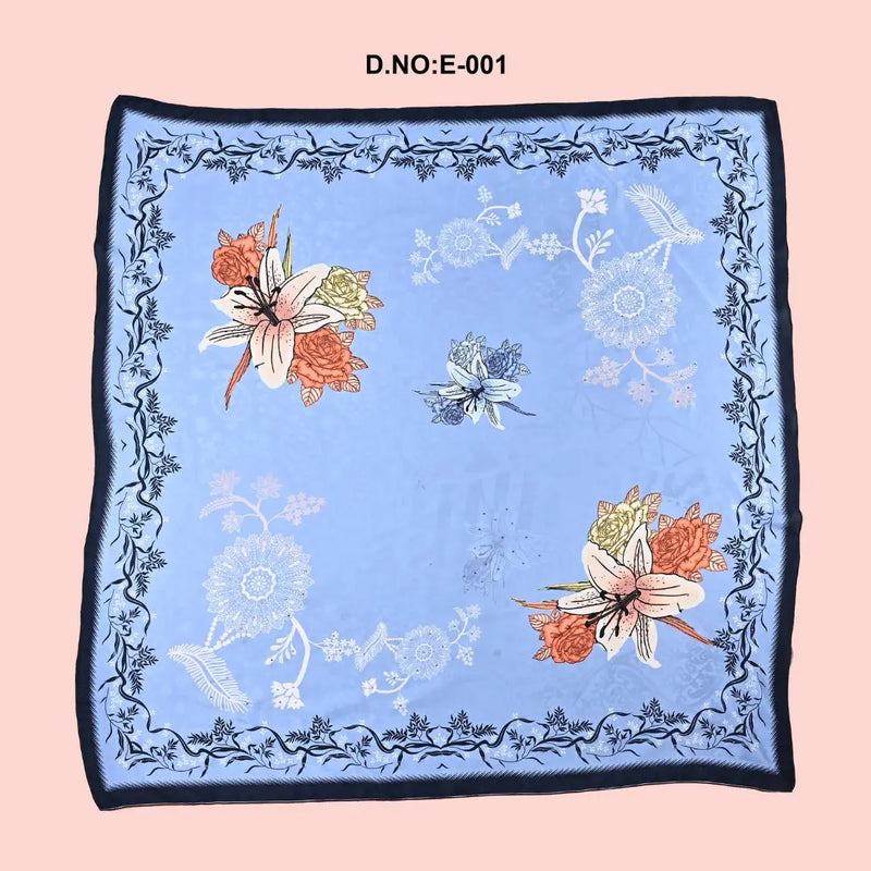 Sky Blue Silk Florer Printed Scarf - GAJIWALA EXPORT