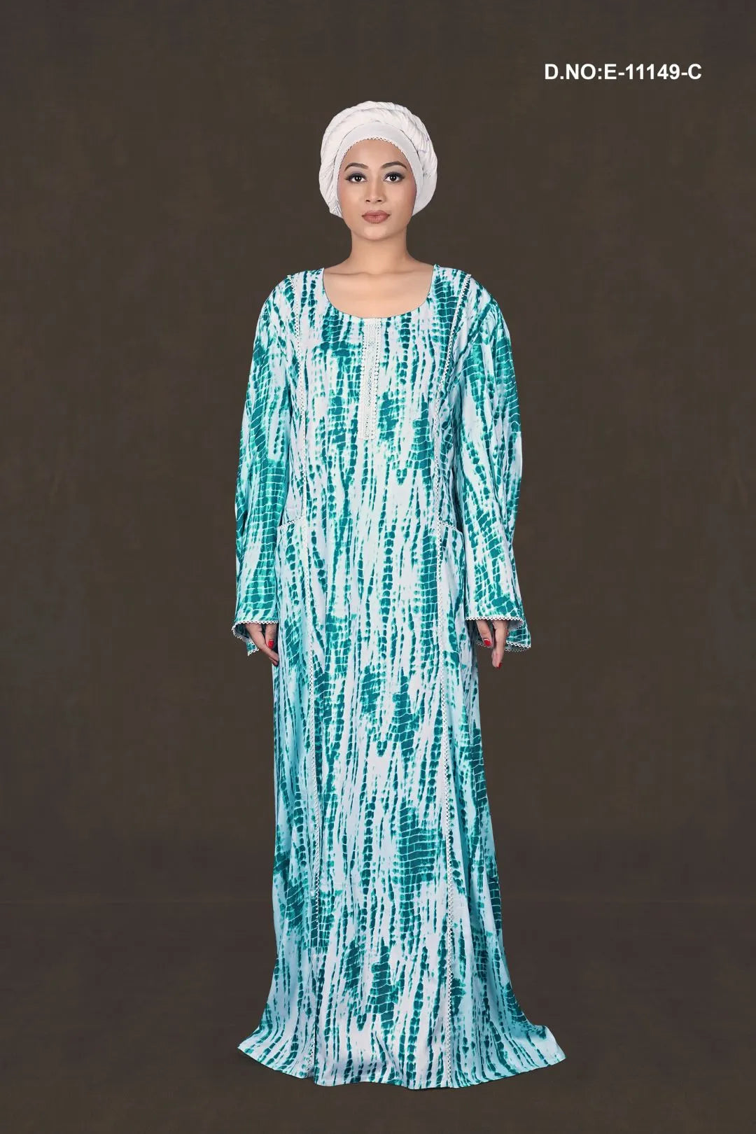 Sky Blue Tie & Dye Printed Kaftan With Stole For Women