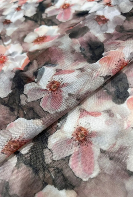 Smoky Watercolor Floral Printed London Cotton Kimono Cape