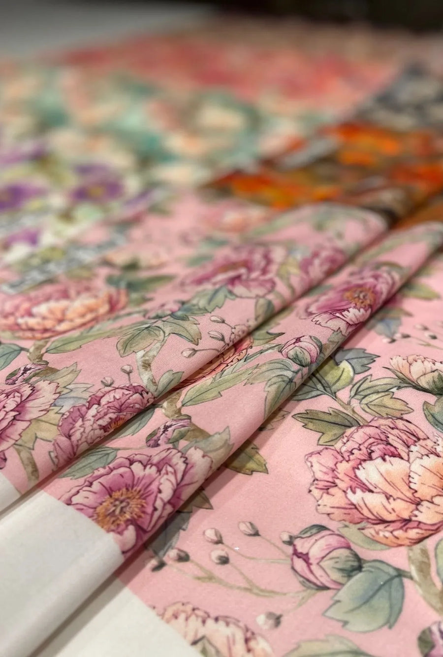 Snow Cotton Fabric with Elegant Digital Print Motifs