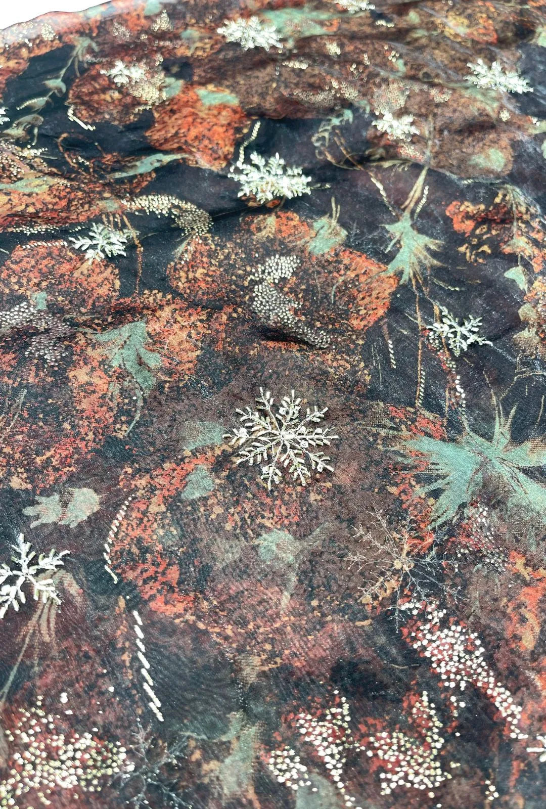 Snowflake Metallic Foil Embroidered NC Satin Premium Textile