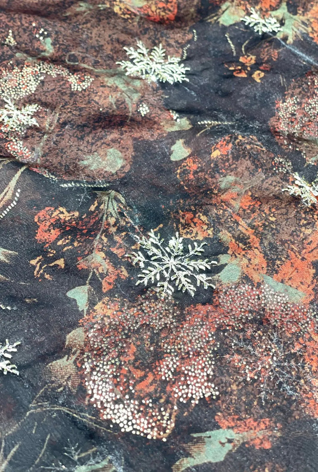 Snowflake Metallic Foil Embroidered NC Satin Premium Textile