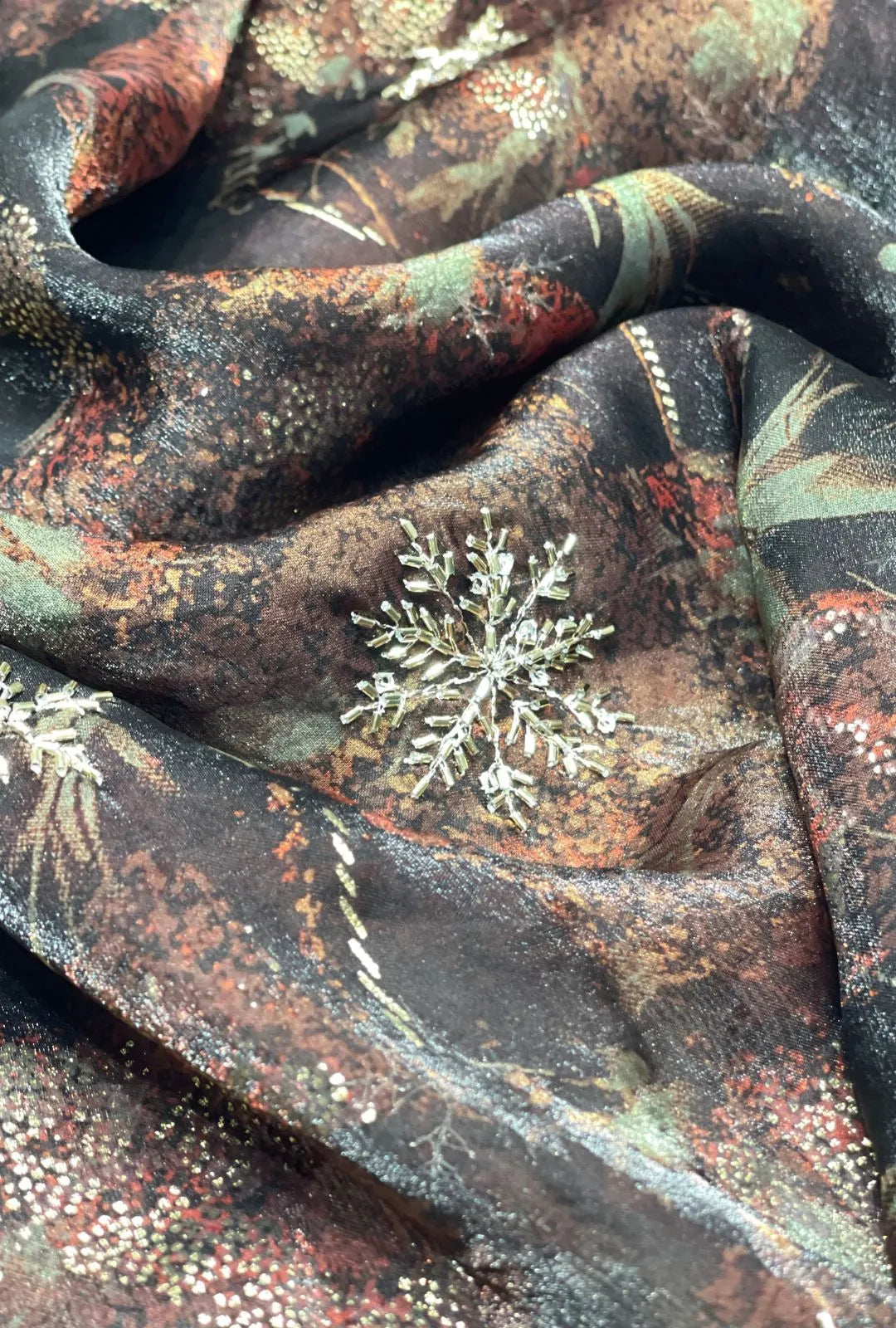 Snowflake Metallic Foil Embroidered NC Satin Premium Textile
