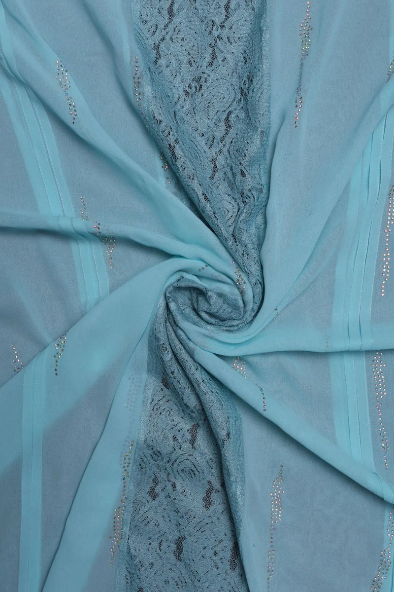 Sky Blue Neted Design Stole For Abaya