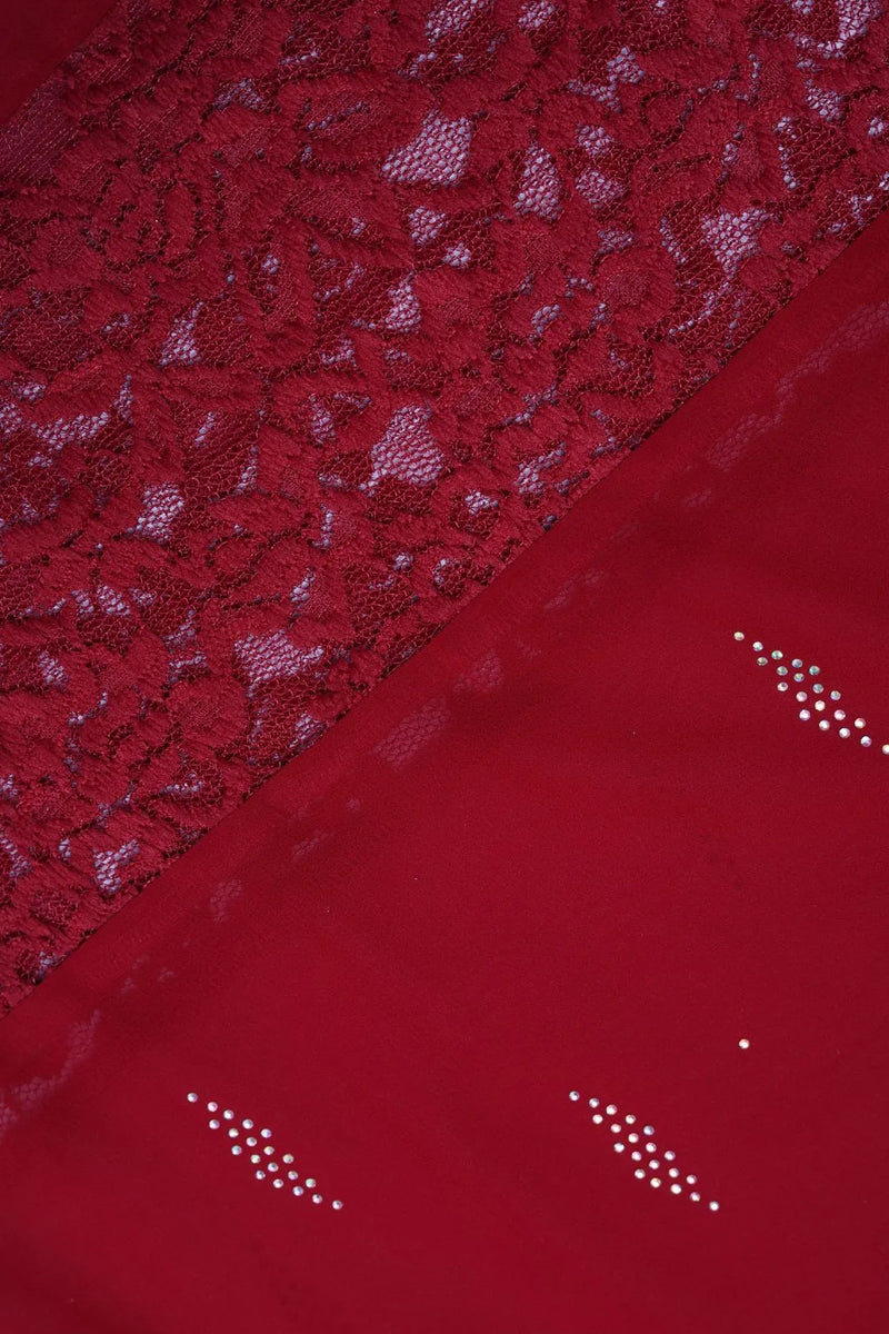 Red Stone Work Stole For Abaya