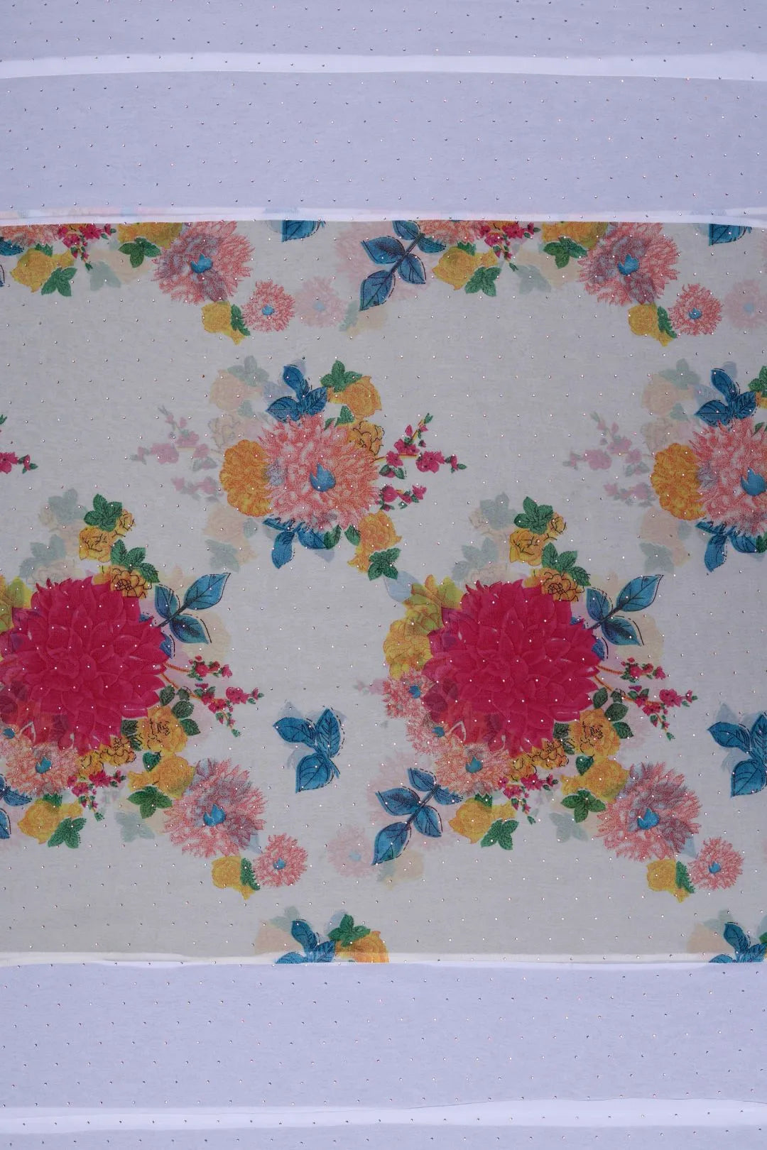 Stonework White Printed Stole For Abaya