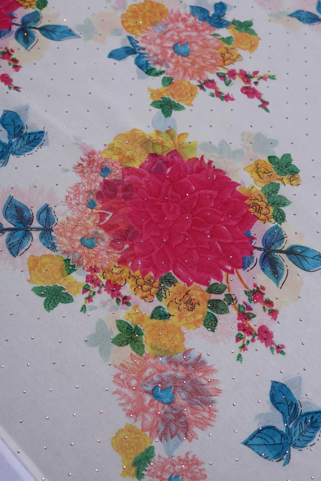 Stonework White Printed Stole For Abaya