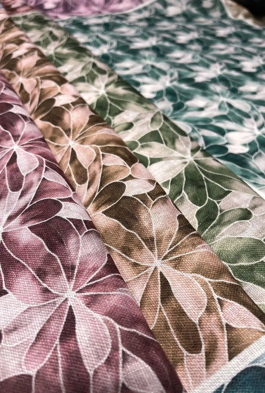 Striking Graphic Floral Pattern Linen Boutique Textile Yardage
