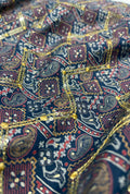 Striking Midnight Blue Chanderi Fabric with Golden Embroidery