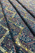 Striking Midnight Blue Chanderi Fabric with Golden Embroidery