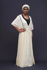 Striped Off White Cotton Kaftan With Scarf