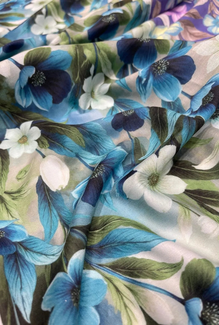 Stunning Blue Floral Printed London Cotton Luxury Gown Fabric