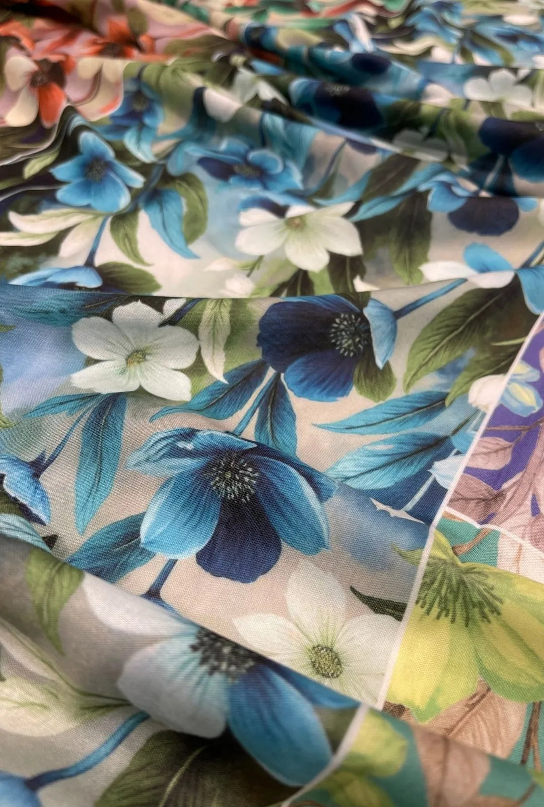 Stunning Blue Floral Printed London Cotton Luxury Gown Fabric