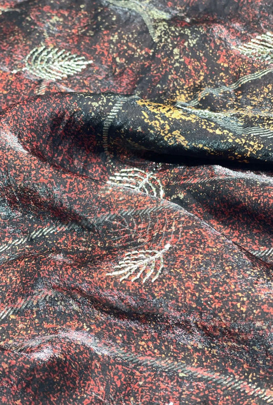 Textured Leaf Foil Embroidered NC Satin Premium Material