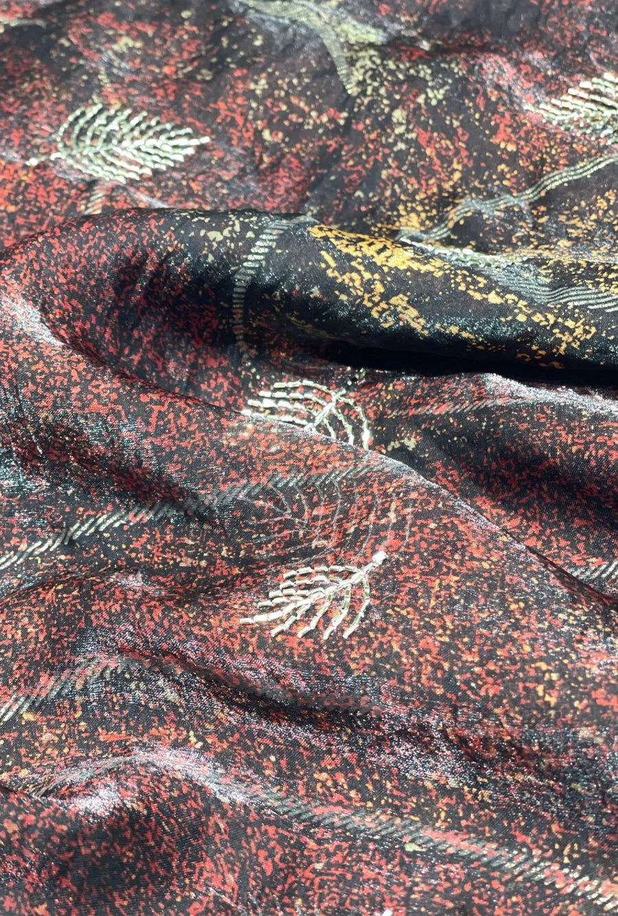 Textured Leaf Foil Embroidered NC Satin Premium Material