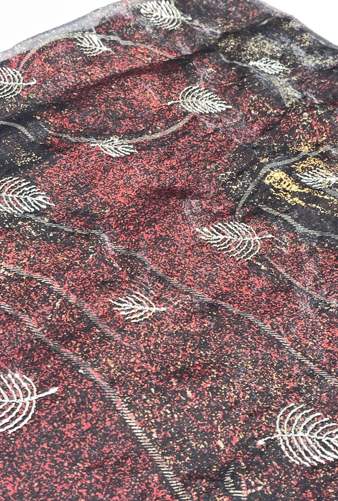 Textured Leaf Foil Embroidered NC Satin Premium Material